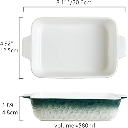 Lavandi Ceramic Bakeware Set, Rectangular and Wide Baking Pans, Oven/Microwave/Dishwasher Safe (Green, 8 inches)