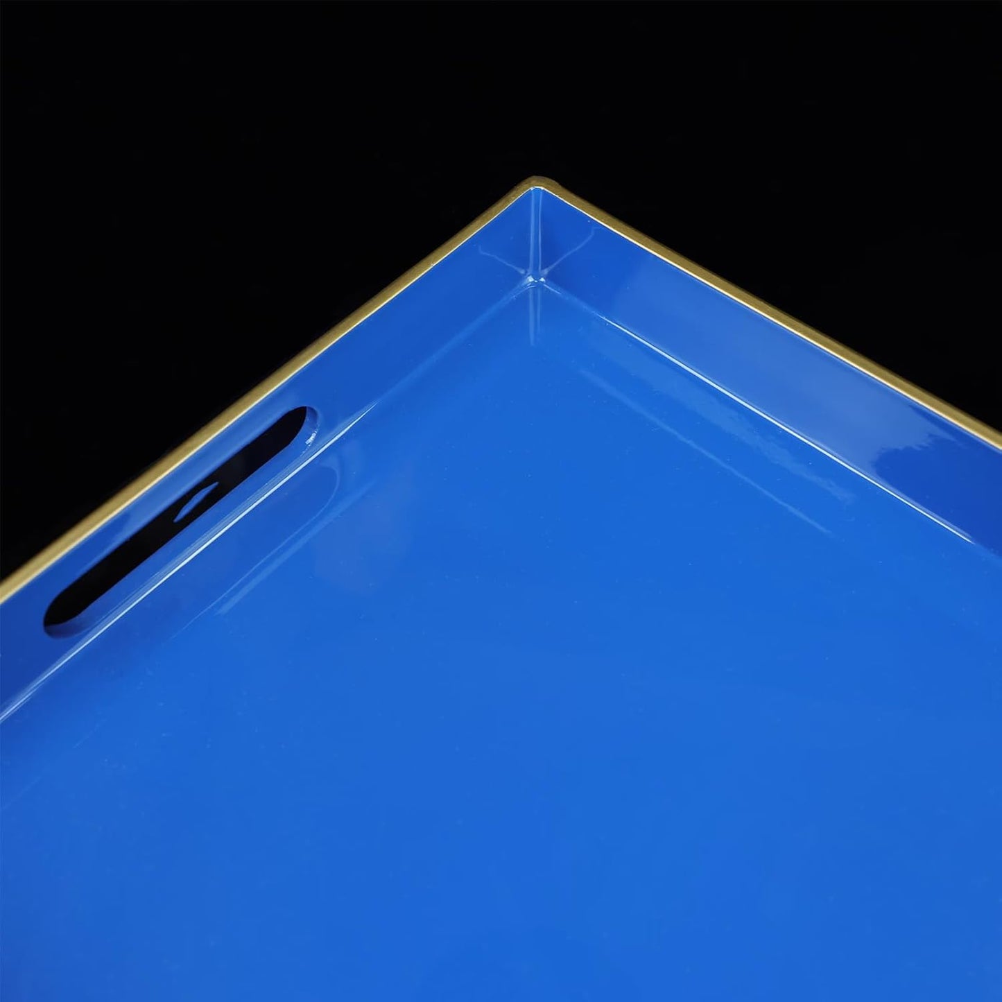 Blue Decorative Coffee Table Tray, Rectangular Plastic Serving Tray with Handles for Living Room, Ottoman, Bathroom, 15.7"*10.2"