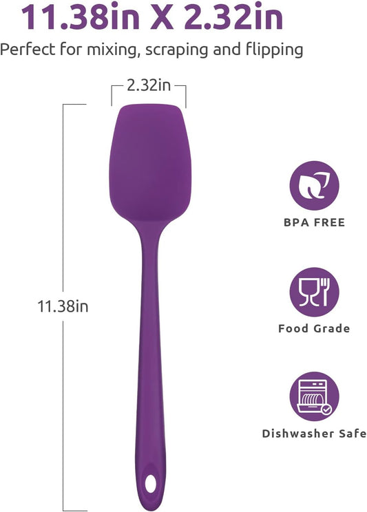 Heat Resistant Silicone Spoon Spatula: U-Taste 600ºF High Heat Flexible 11.38in Silicon Mixing Stirring Cooking Scraping Baking Bowl Scraper Seamless Spreader for Nonstick Cookware (Purple)