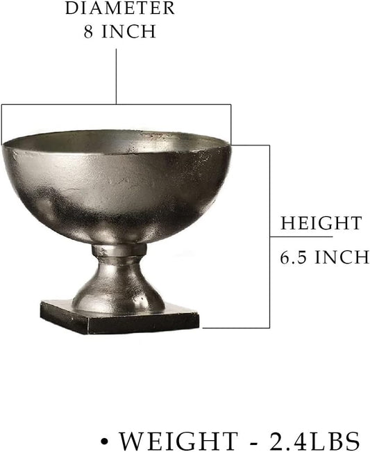 Serene Spaces Living Antique Aluminum Pedestal Bowl, Vintage Wedding Centerpiece, Fruit, Treats Holder, Flower Vase for Dining Table, Entryway, Console Table, Holiday Decor, 8" Diameter & 6.5" Tall