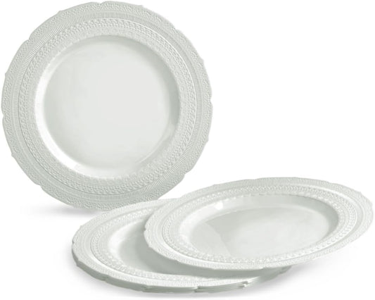 " OCCASIONS " 120 Plates Pack,(60 Guests) Extra Heavyweight Vintage Wedding Disposable/Reusable Plastic Plates 60 x11'' Dinner +60 x 8.25'' Salad/Dessert Plate (Chatesau Light Gray)