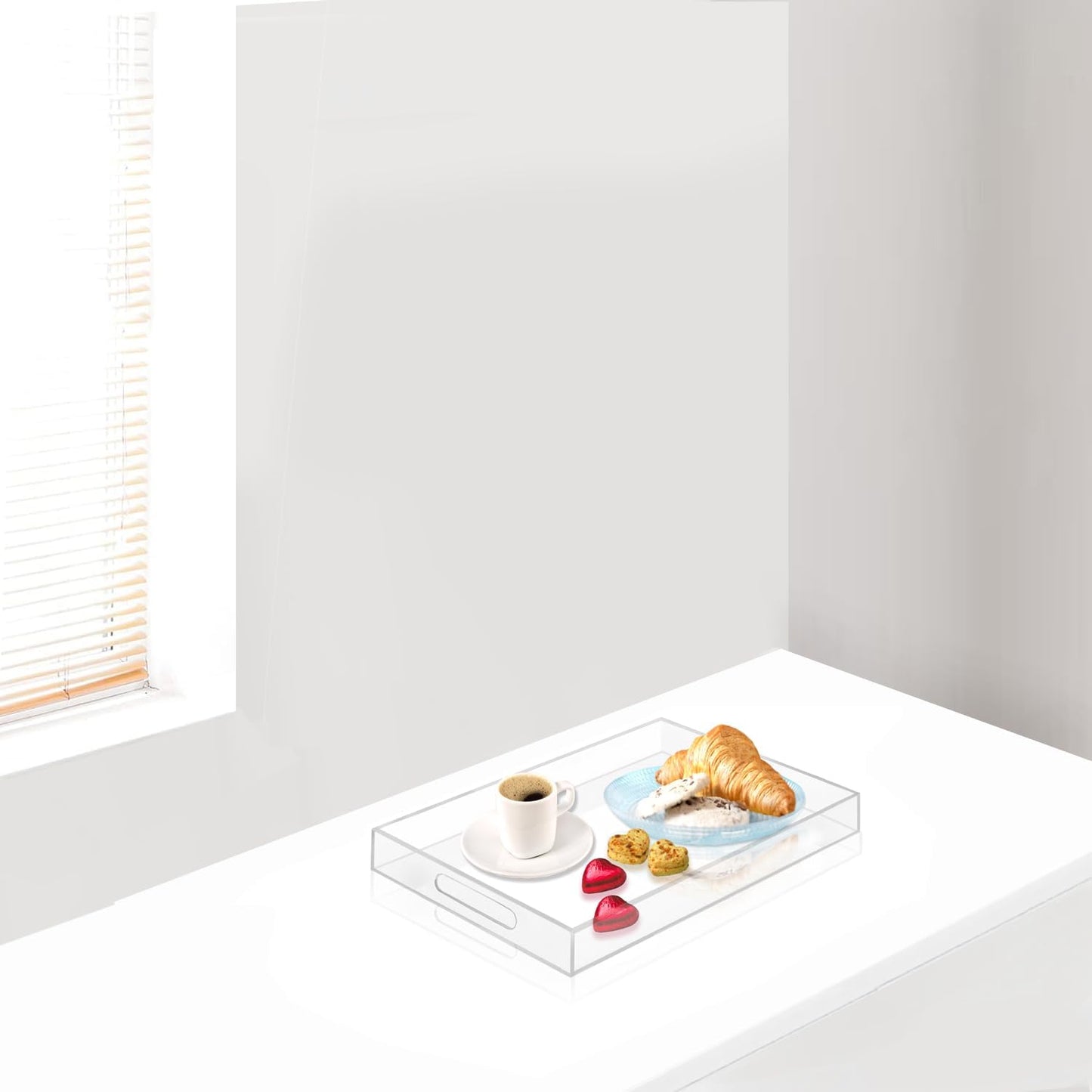 SetGame Acrylic Serving Tray with Handles, Bathroom Desktop Decorative Storage Arylic Trays, Simple Vanity Tray Food Tea Fruit Dinner Snack Tray for Bar Kitchen Party