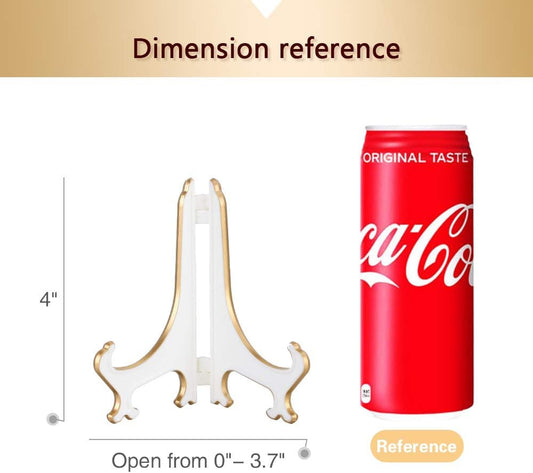 Artliving 4" White Gold Decorative Small Plate Stand Holder Plastic Picture Easel Display Stand Picture Frame Stand (2 Pack)