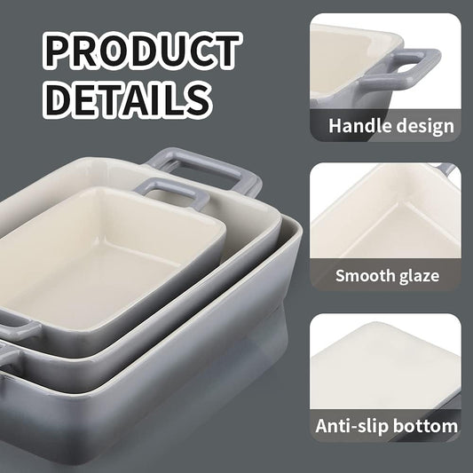 Bakeware Set, Ceramic Baking Dish, Rectangular Baking Pans for Cooking, Cake Dinner, Kitchen, Banquet and Daily Use, 12 x 8.5 Inches, 3-Piece (Gradient Gray)