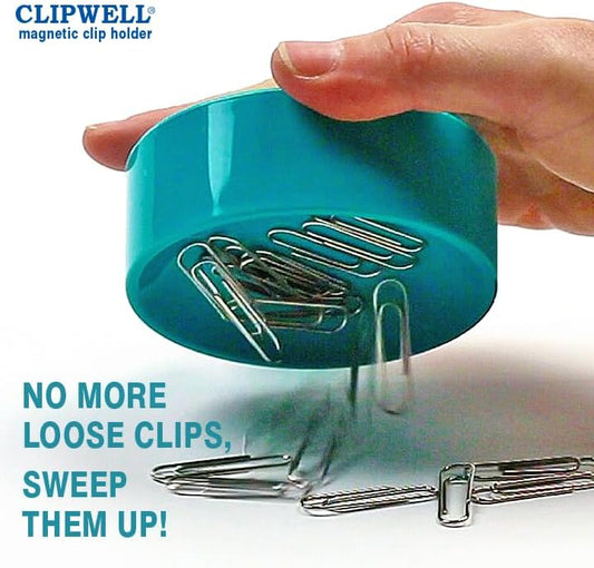 Clipwell Magnetic Paper Clip Holder - Easy Toss & Pick-Up - Holds Various Metal Parts - Powerful Sweep-Up Magnet - Ideal Locker Accessory & Home & Office Organizer - Lime Green