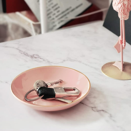 4.75" Ceramic Jewelry Tray, Small Ring Dish Holder Trinket Tray, Catch All Trays for Ring Earring Necklace Key, Christmas Gifts for Women Girls, Pink