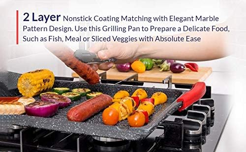 Moss & Stone Griddle Aluminum Bbq, 18x10.5 Rectangle Grill Pan for Indoor Cooking, Non-stick Flat Top Griddle Pan for Stove, For Fish Vegetables & As Steak Pan, StoveTop Induction Grill