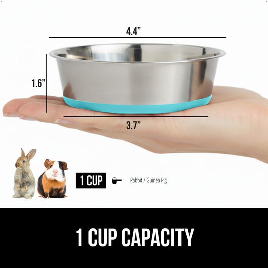 GORILLA GRIP Set of 2 Dog Bowls, Heavy Duty Metal Food and Water Bowl for Feeding Dogs and Cats, Dishwasher Safe, Rust Resistant Stainless Steel, BPA Free Rubber Base, Holds 1 Cup (8 fl oz), Turquoise
