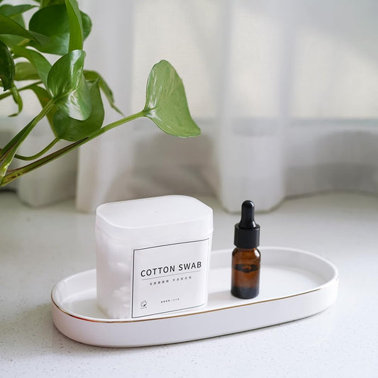 10x5 Bathroom Vanity Tray, Oval Ceramic Decorative Perfume Candle Tray for Bathroom/Kitchen Counter, White