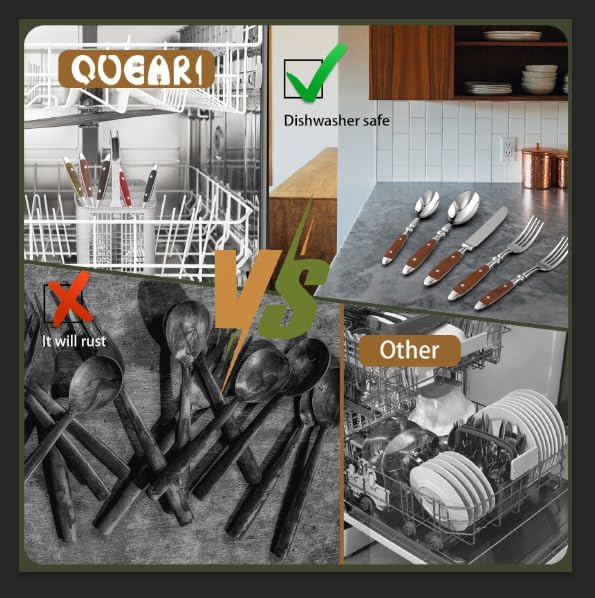 Retro 20-Piece Silverware Set, 304 Riveted Stainless Steel Flatware Set, Vintage Cutlerywith Red Bakelite Handle, Dishwasher Safe| Service for 4