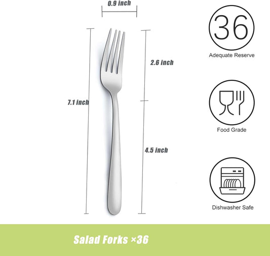 36 Piece Salad Forks, 7 Inch Small Forks in Stainless Steel mirror polished and Dishwasher Safe, Used For Tasting Cakes and Fruits