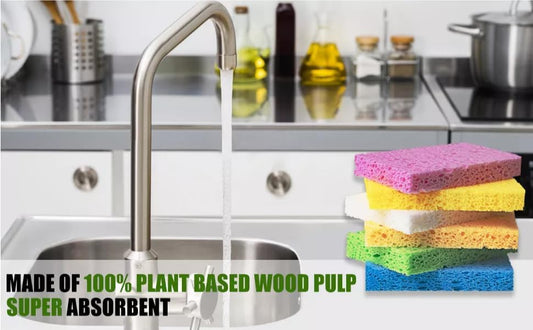 Compressed Cellulose Kitchen Sponges – 100% Natural, Biodegradable & Eco-Friendly – Space-Saving, Non-Scratch Cleaning Sponges for Dishes, Counters & More – 12 Pack