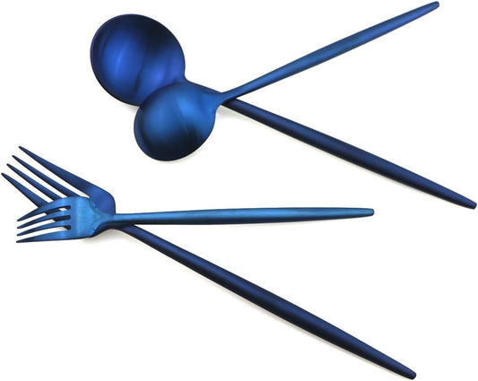 Gugrida 20 Pieces Matte Flatware Set, 18/10 Stainless Steel Cutlery Sets Including Knife Fork Spoon w/Drinking Straw, Silverware Sets Service for 4 (20-Piece, Matte Blue)