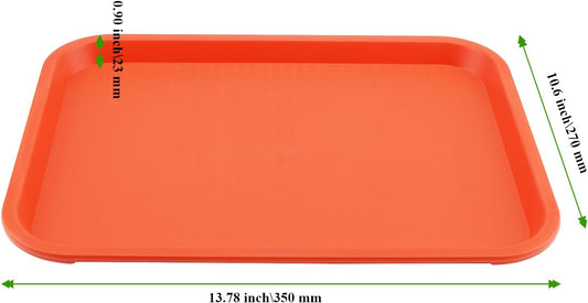15 Pack 14 x 10 Inch Orange Fast Food Tray, Large Rectangular Restaurant Serving Trays, Plastic Cafeteria Trays School Lunch Trays