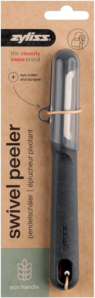 Zyliss Swivel Peeler – Ultra-Sharp Stainless Steel Blade for Potatoes, Carrots & Soft Fruits – Ergonomic Wheatstraw Grip – Built-in Eye Cutter & Safety Cover – Dishwasher Safe – Vegetable Peeler