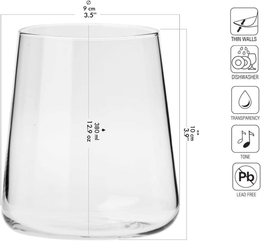 KROSNO Water Juice Drinking Glasses, Set of 6, 12.9 oz, Avant-Garde Collection, Crystal Glass, Lightweight Everyday Drinking Glasses, Multi-Purpose, Dishwasher Safe, Made in Europe