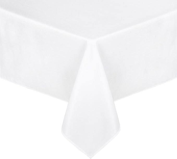 JIUZHEN Rectangle Table Cloth Faux Linen Farmhouse Tablecloth Wrinkle and Stain Resistant Decorative Fabric Table Cover for Kitchen, Dining Room, Parties and Camping, White, 60 x 120 Inch