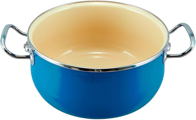 VITA 6-Quart Dutch Oven (Blue) with Lid for All Stove Tops (Enamel on Steel) Dishwasher & Oven Safe up to 500 ℉ - Quick & Even Heat Distribution - Enameled Interior is Non-Reactive & Easy to Clean