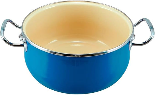VITA 6-Quart Dutch Oven (Blue) with Lid for All Stove Tops (Enamel on Steel) Dishwasher & Oven Safe up to 500 ℉ - Quick & Even Heat Distribution - Enameled Interior is Non-Reactive & Easy to Clean