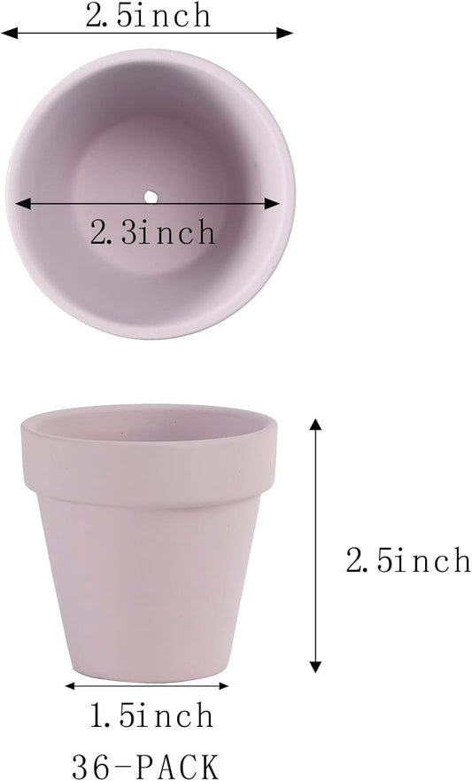 36 PCS Small Mini Pink Clay Pots with Drainage Holes, 2.5inch Terra Cotta Pot Clay Ceramic Pottery Planter, Succulent Nursery Pot/Cactus Plant Pot, for Indoor/Outdoor Plants, Crafts, Wedding Favor