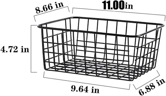 LeleCAT Wire Baskets with Handles Wire Storage Organizer Bin Baskets, Pantry, Closets, Bedrooms - Set of 2(Black)