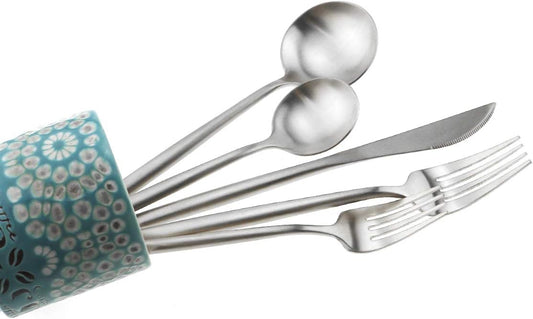 Matte Silver Silverware Set,Gugrida 5-Piece 18/10 Stainless Steel Satin Finish Flatware Set,Kitchen Utensil Set,Tableware Travel Cutlery Set for Camping Office or School Lunch, Dishwasher Safe