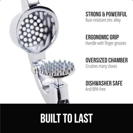GORILLA GRIP Garlic Press and Peel Set, Heavy Duty Mincer Tool, Easily Mince and Crush Garlics, Ginger, Nuts, Seeds, Large Ergonomic Handle, Peeler Included, Peeling Cloves, Kitchen Gadgets, Mint