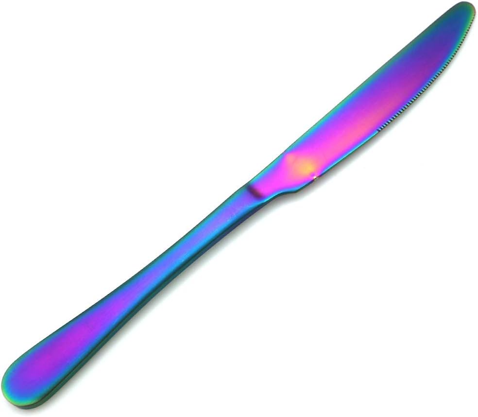 JASHII Modern Royal 5 Pcs Matte Rainbow 18/10 Stainless Steel Utensils Cutlery Dinnerware Set w/Drinking Straw, Knife Fork and Spoon Flatware Set for Wedding Festival Christmas Party Service for 1