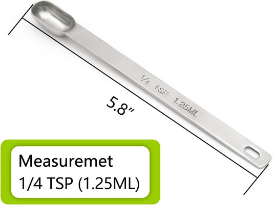 2PCS 1/4tsp (1.25ml) Single Measuring Spoon, Stainless Steel Long Handle Individual Teaspoons Only