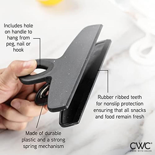 COOK WITH COLOR Bag Clips - Heavy Duty Chip Clip and Refrigerator Magnet Clips for Food Storage with Air Tight Seal Grip, Black and White, Pack of 8 Large Clips