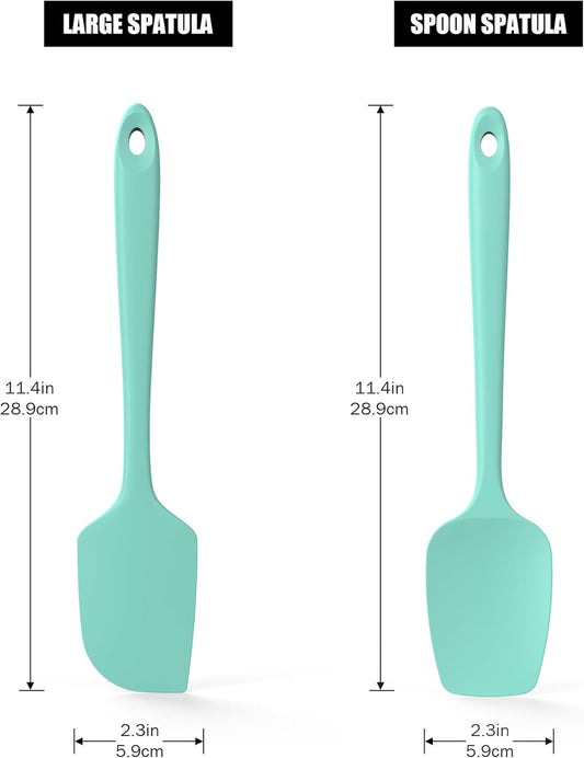 2-Piece Silicone Scraper & Spoon Spatulas: Doosu 600°F Heat Resistant Food Grade BPA Free Rubber Baking Flat Spatula Kitchen Cooking Spoonula for Mixing Scraping Folding Stirring Serving (Aqua Sky)
