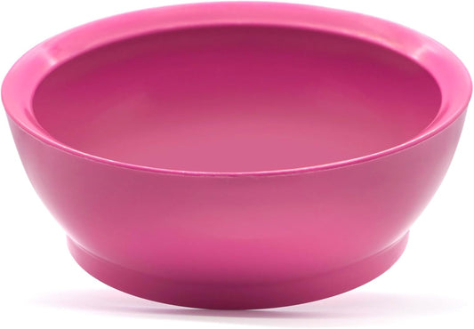 Large Non-Spill Plastic Bowl Set - 28oz Reusable Kitchen Bowls with Concave Inner Lip and Non-Slip Base - For Cereal, Soups, Mixing and Serving - Set of 4 - Pink