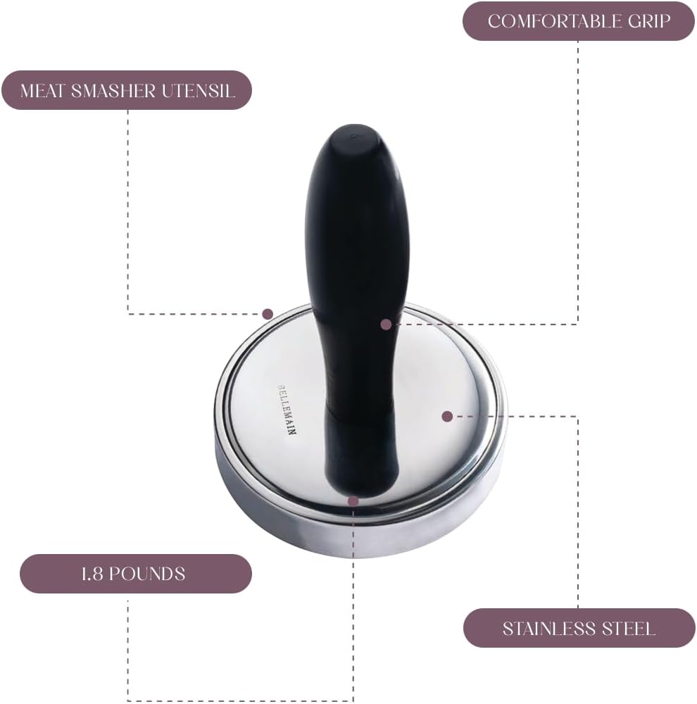 Bellemain Meat Pounder Flattener, Easy-Grip Meat Tenderizer, Stainless Steel Meat Mallet for Cooking, Meat Hammer, Chicken Tenderizer, Meat Smasher Utensil, Kitchen Mallet, Meat Masher Tool