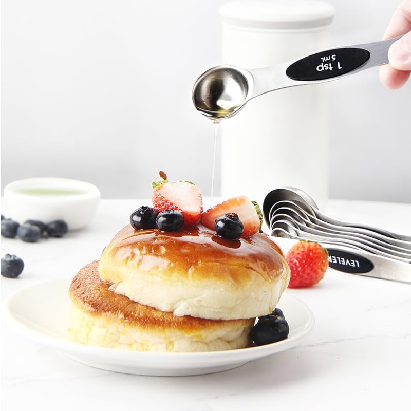 Magnetic Stainless Steel Measuring Cups & Spoons Set β(4+8)-Piece Stackable Set with Engraved Measurements β Dishwasher Safe Baking Essentials-Solid
