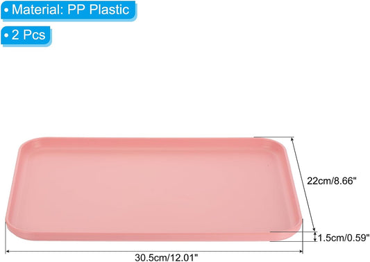 PATIKIL 12x9 Fast Food Tray, 2 Pack PP Plastic Reusable Multi-Purpose Non-Slip Rectangle Serving Tray for Cafeteria Restaurant Home Kitchen, Pink