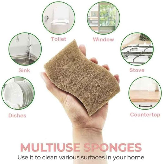 Natural Kitchen Sponge - Eco-Friendly Dish Sponges for Kitchen, Pack of 12 – Biodegradable Cellulose & Coconut Fiber Scrubbers – Sustainable Household Cleaning Sponges