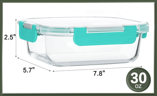 KOMUEE 10 Packs 30 oz Glass Meal Prep Containers,Glass Food Storage Containers with Lids,Airtight Lunch Bento Boxes, Microwave, Oven, Freezer and Dishwasher,Green