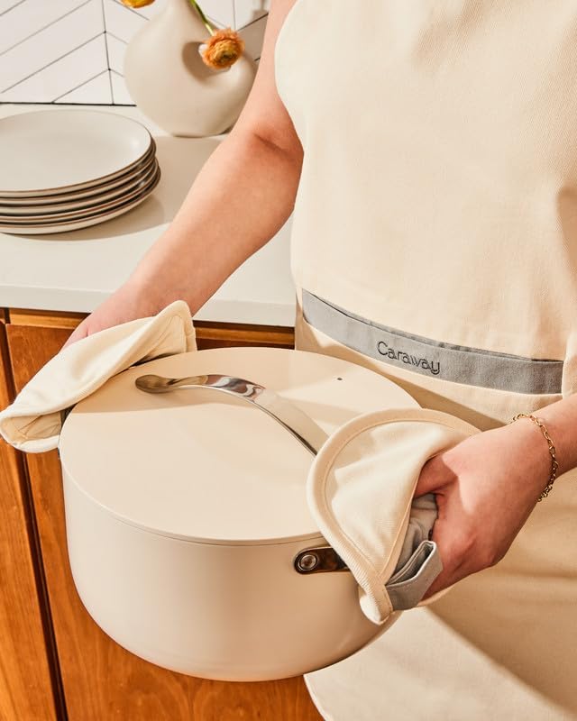 Caraway Dutch Oven Pot with Lid (6.5 qt, 10.5") - Non-Stick Ceramic Coating - Free From Forever Chemicals - Oven Safe & Stovetop Agnostic - Cream