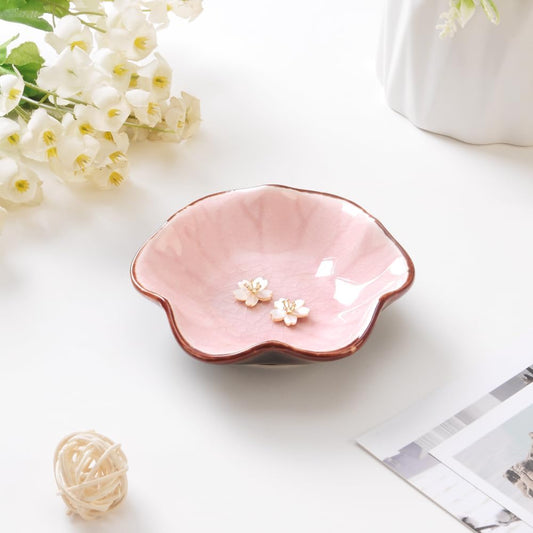 Ice Cracking Leaf Jewelry Dish, Decorative Ring Holder Small Trinket Tray Bowl, Gifts for Daughter Mom Friends, Pink.