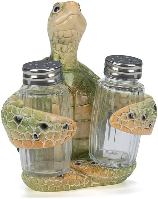 Decorative Green Sea Turtle Salt and Pepper Shaker Holder, Coastal Kitchen Decor (Greenturtle)