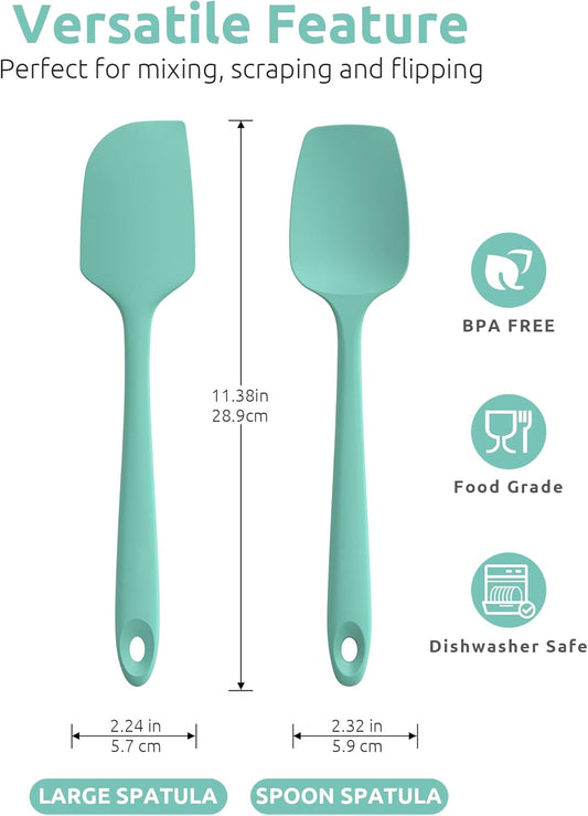 U-Taste Flat Spatula & Spoon Spatula: 11.38in 600ºF Heat Resistant Silicone Bowl Scraper, Flexible Rubber Kitchen Cooking Mixing Utensil with Upgraded Non-Stick Surface (Set of 2, Aqua Sky)