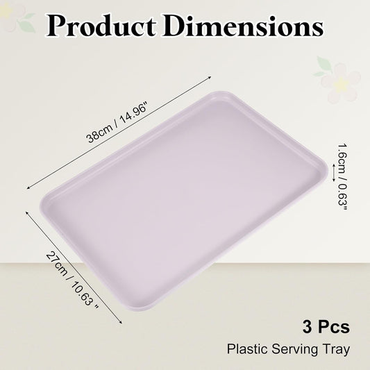 uxcell 3Pcs Plastic Serving Trays, 15 x 10.6 Inch Rectangle Food Trays Serving Cafeteria for Kitchen Restaurant Coffee Fruit Burger Lunch Dessert, Light Purple