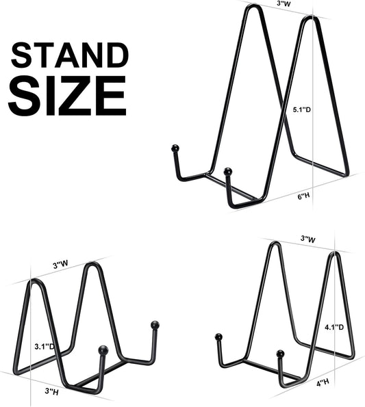 Kruodop 12 Pack Plate Stands for Display, 6 Inch 4 Inch 3 Inch Plate Holder Display Stand, 3 Size Metal Frame Holder Stands for Book, Pictures, Photo Easel, Tabletop Art