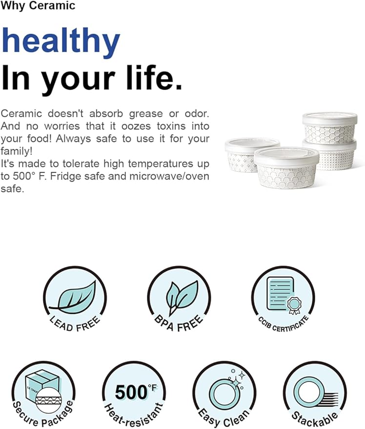 LE TAUCI Ramekins Oven Safe with Lids, 8 oz Ramikin Set for Creme brulee, Souffle, Dipping Sauces, Ceramic Food Storage Containers, Baking Dishes - 4.4 inch, Set of 4, Arctic White