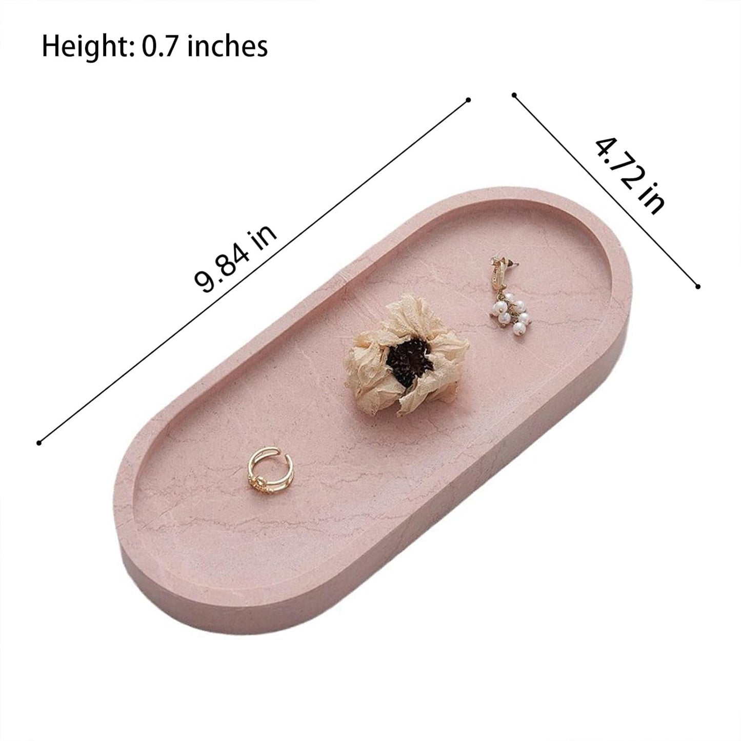 Natural Travertine Tray, Vanity Trays for Bathroom Countertop Organizer, Marble Decor Tray for Kitchen Counter (Pink, 9.8")