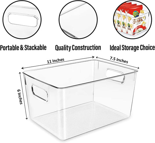 Clear storage organizer bins, Kitchen Cabinet Organizers and Storage Baskets Pantry Fridge Containers for Organizing Cabinet Organization Perfect for, Foods, Snacks, Chips, Vitamin, Spices, Makeup