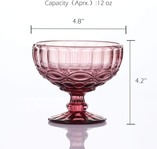 VanEnjoy Purple Vintage Pressed Pattern Glass Ice Cream Cups/Dessert Bowls - Set of 4,12 Oz