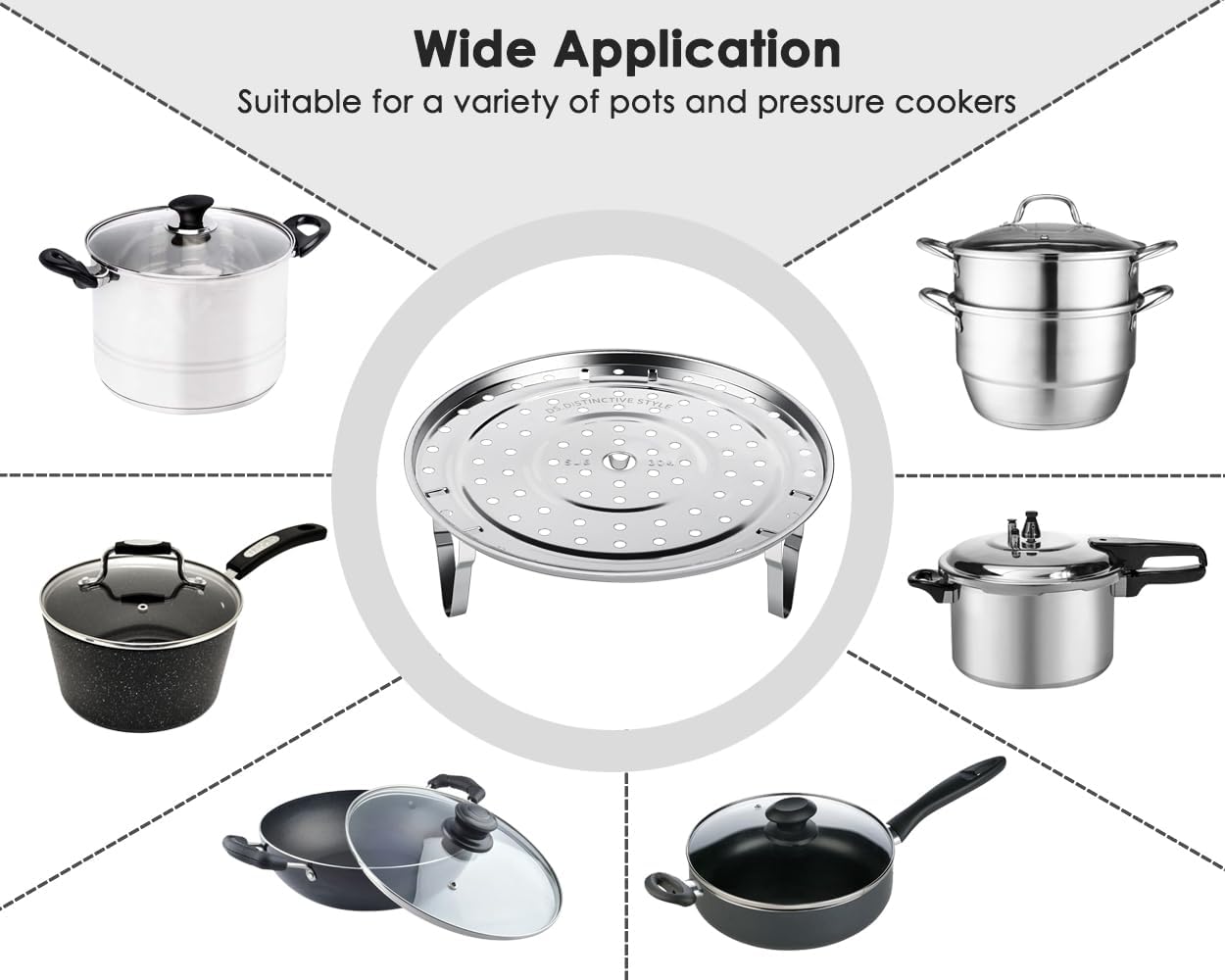 DS. DISTINCTIVE STYLE Steamer Rack 304 Stainless Steel Steaming Rack Steam Tray with Removable Legs for Instant Pressure Cooker Multi-functional Steamer Basket (Silver - 22cm)