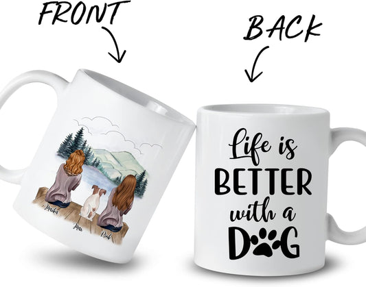 Gossby Personalized Dog Mama Mug - Life is Better with a (2 Girls Dog) 11oz, 15oz Custom Ceramic for Moms Mom Gifts Women Female Characters, Breeds GBMUG146VAR309