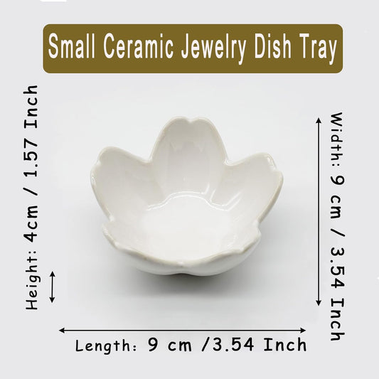 Small Flower Ring Dish Jewlery Tray, Ceramic Jewelry Dish Tray Cute Room Nightstand Decor Trinket Dish Bathroom Ring Holder Jewelry Plate Bowl Christmas Friendship Birthday Gifts for Women Mom